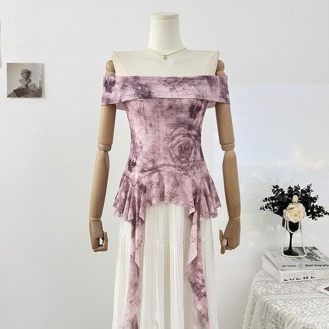 Asymmetric Tie-Dye Bardot Blouse