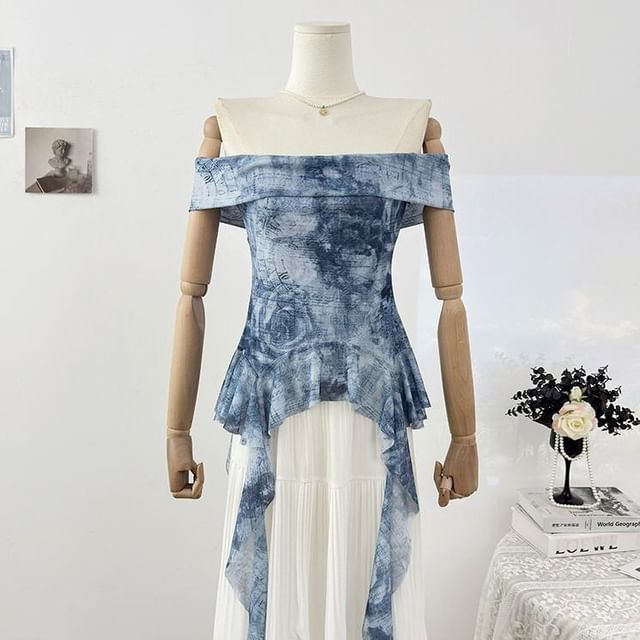 Asymmetric Tie-Dye Bardot Blouse