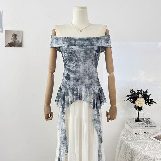 Asymmetric Tie-Dye Bardot Blouse