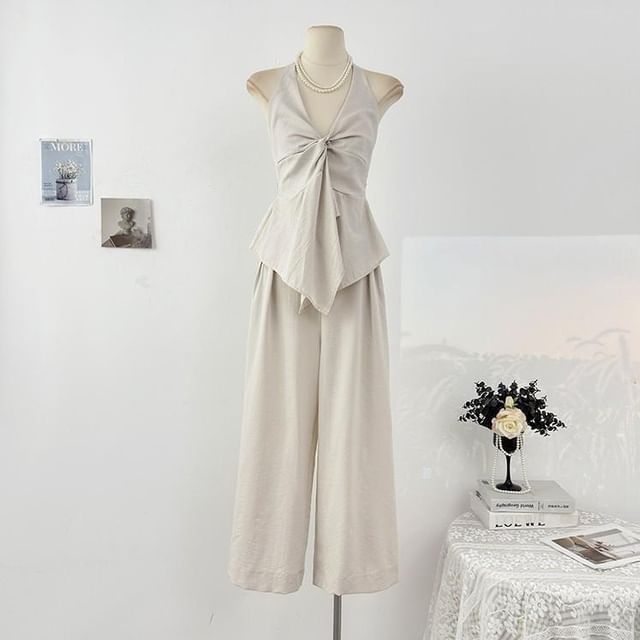Sleeveless Asymmetric Top + High-Waist Wide-Leg Pants Set