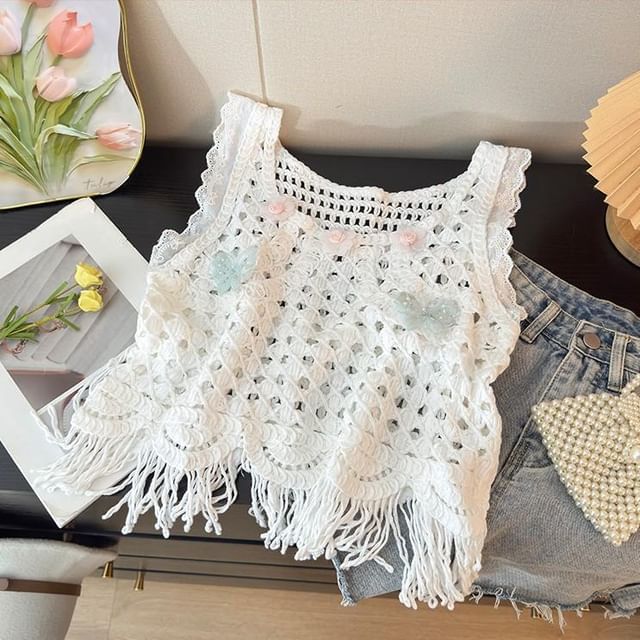 Crochet Fringed Crop Top with U-Neckline