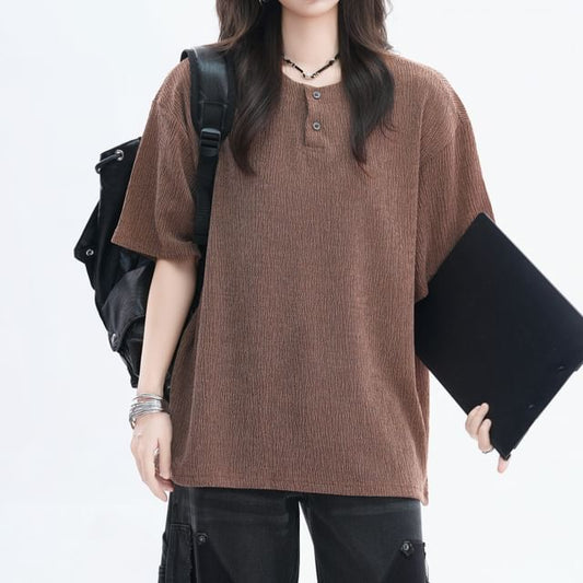 Henley Short Sleeve Solid T-Shirt