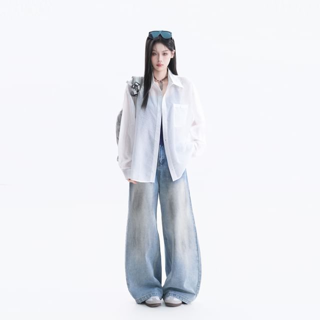 Pocketed Long Sleeve Solid Shirt