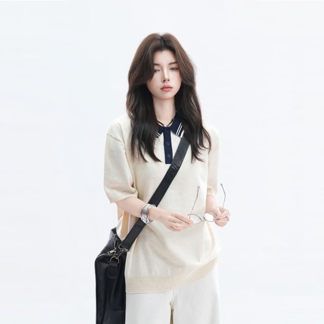 Two-Tone Polo with Elbow Sleeves