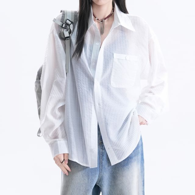 Pocketed Long Sleeve Solid Shirt