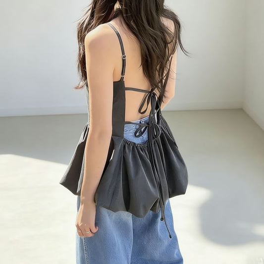 Peplum Tie-Back Camisole with Plain Fabric
