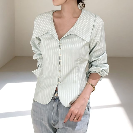 Striped Collared Long Sleeve Shirt