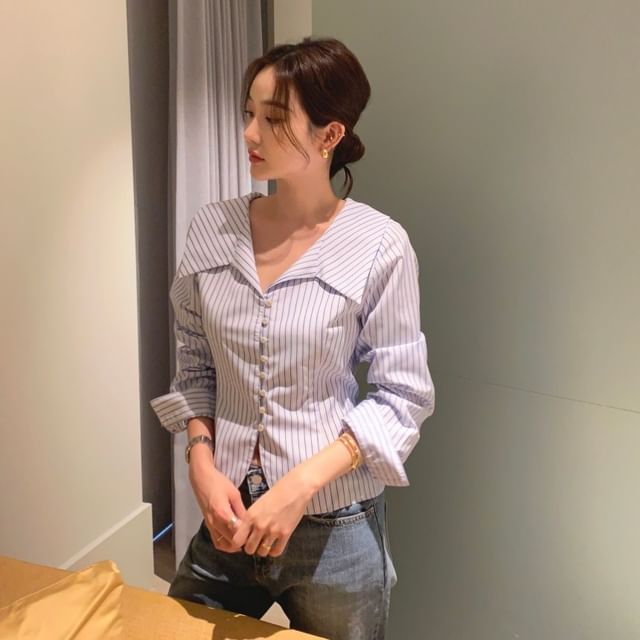 Striped Collared Long Sleeve Shirt