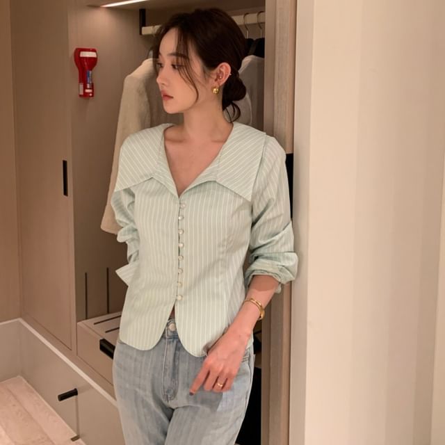 Striped Collared Long Sleeve Shirt