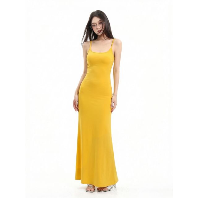 Spaghetti Strap Plain Midi Mermaid Dress