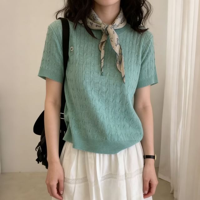 Short-Sleeve Crewneck Plain Knit Top