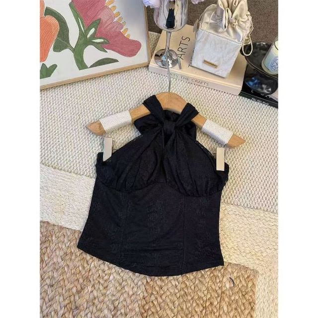 Halter Neck Lace Crop Top