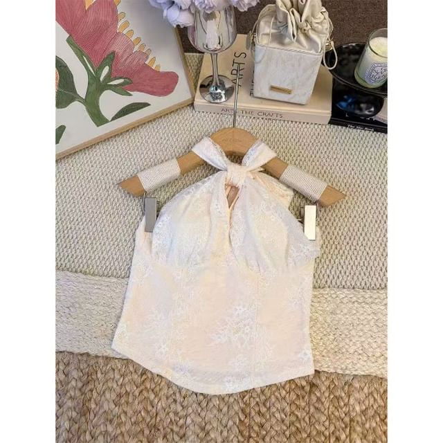 Halter Neck Lace Crop Top
