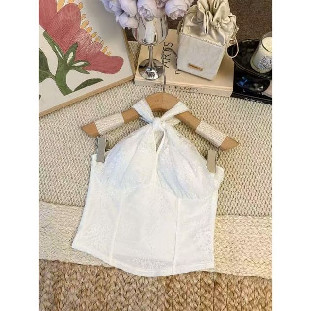 Halter Neck Lace Crop Top