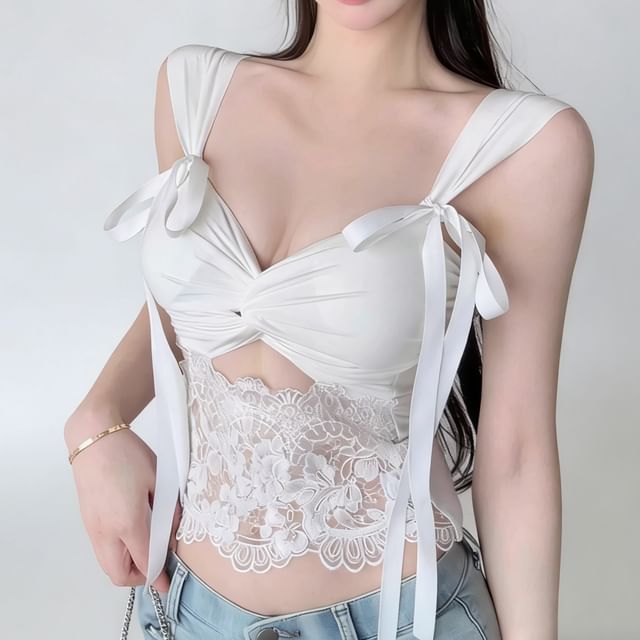 Sleeveless Cutout Lace Crop Top
