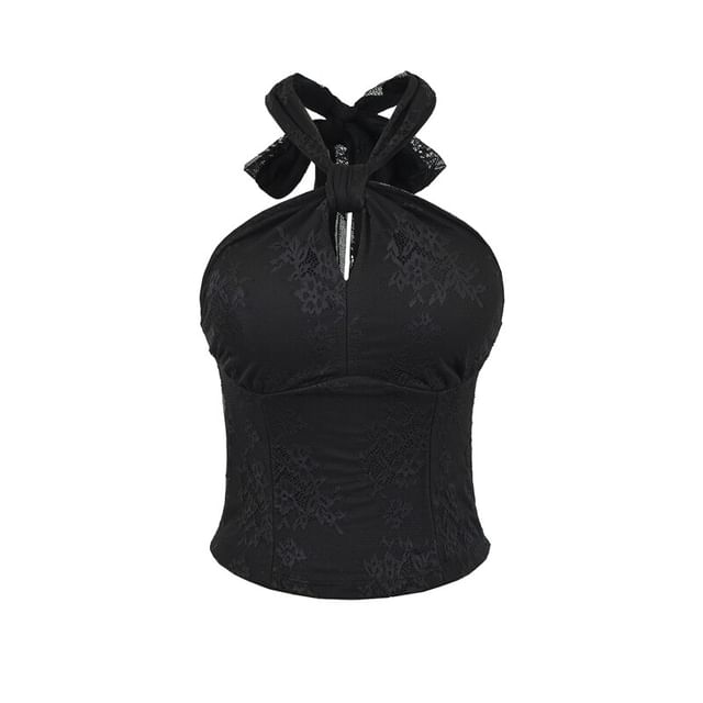 Halter-Neck Lace Knotted Top