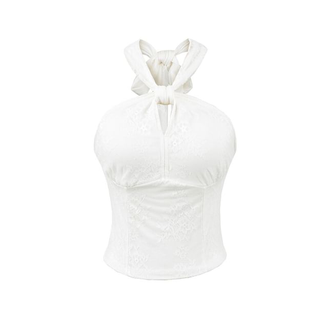 Halter-Neck Lace Knotted Top