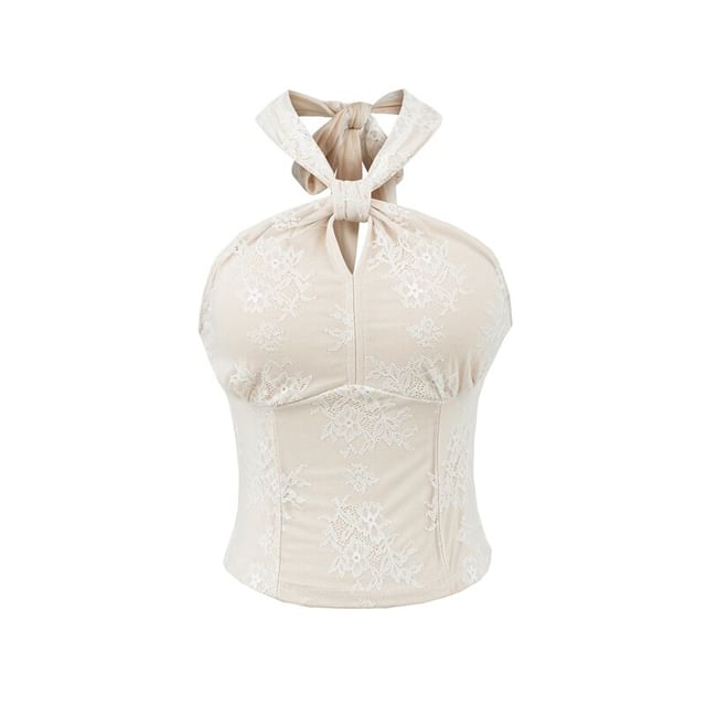 Halter-Neck Lace Knotted Top