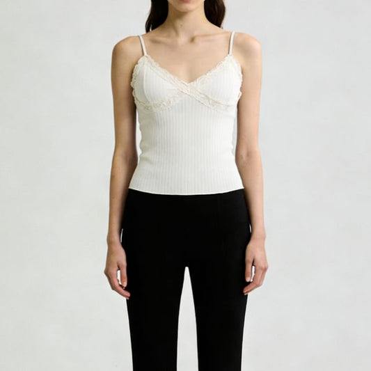 V-Neck Plain Lace Trim Camisole Top