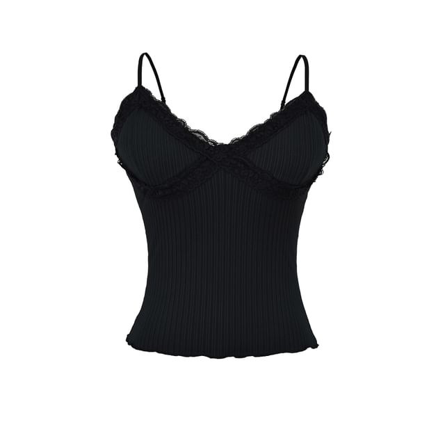 V-Neck Plain Lace Trim Camisole Top