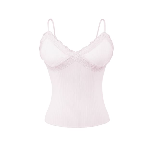 V-Neck Plain Lace Trim Camisole Top