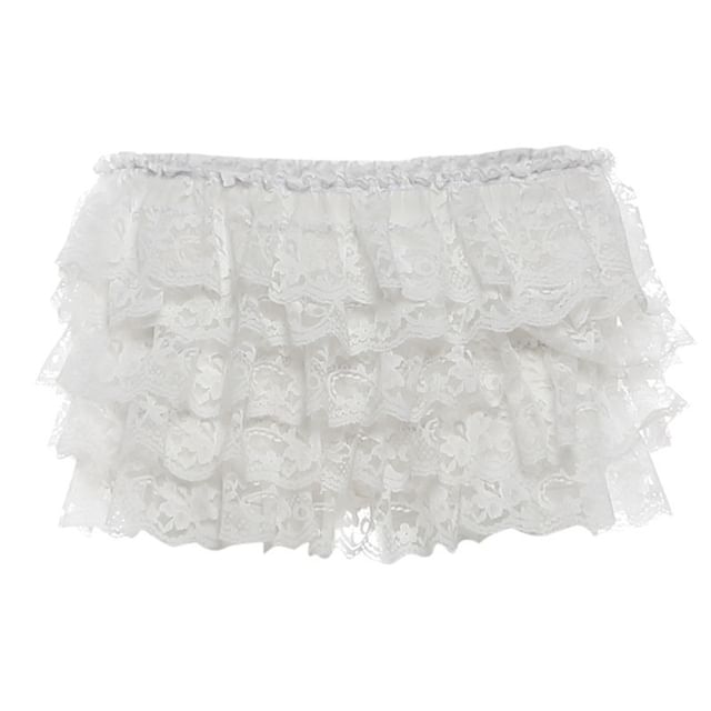 V Neck Lace Panel Slim-Fit Tank Top / Low Waist Lace Layering Mini Skirt