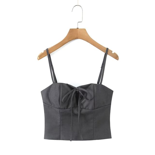 Plain Tie Front Camisole Top / Mid Rise Frill Lace Up Mini A-Line Skirt