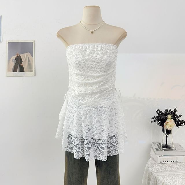 Plain Ruched Lace Tube Top
