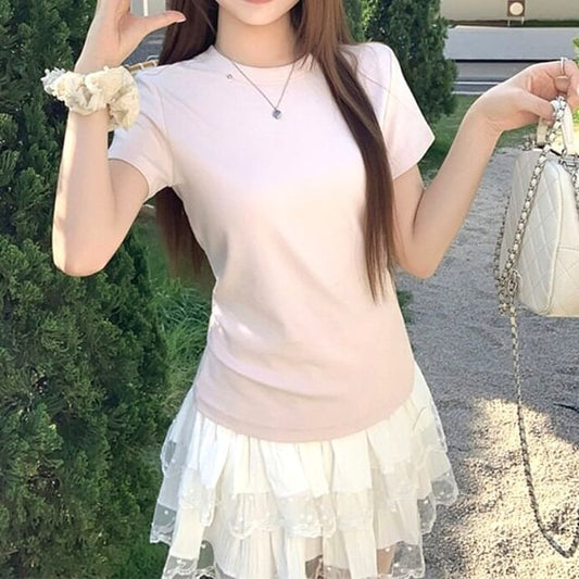 Crew Neck Short Sleeve Basic Tee
