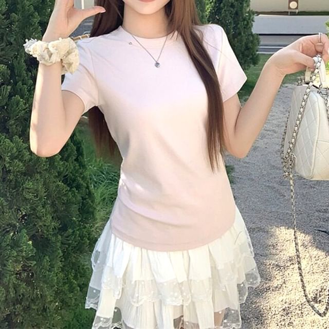 Crew Neck Short Sleeve Basic Tee