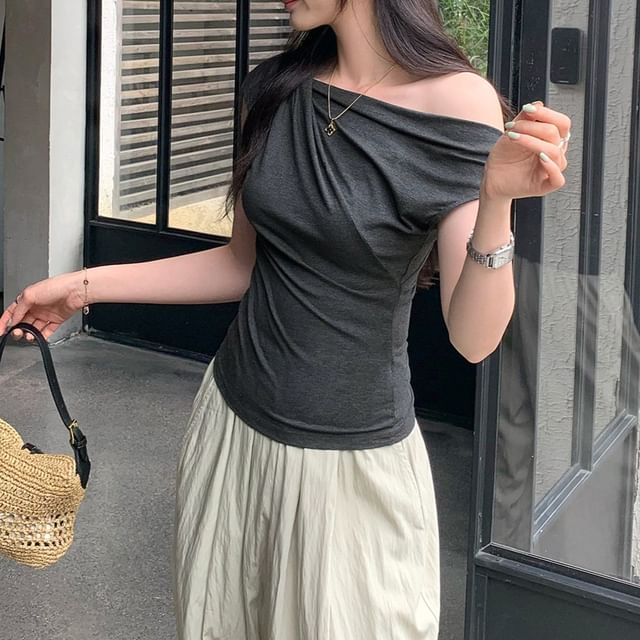 Ruched One-Shoulder Sleeveless Top