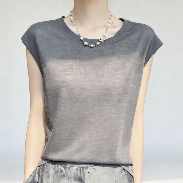 Cap Sleeve Crew Neck Basic Tee
