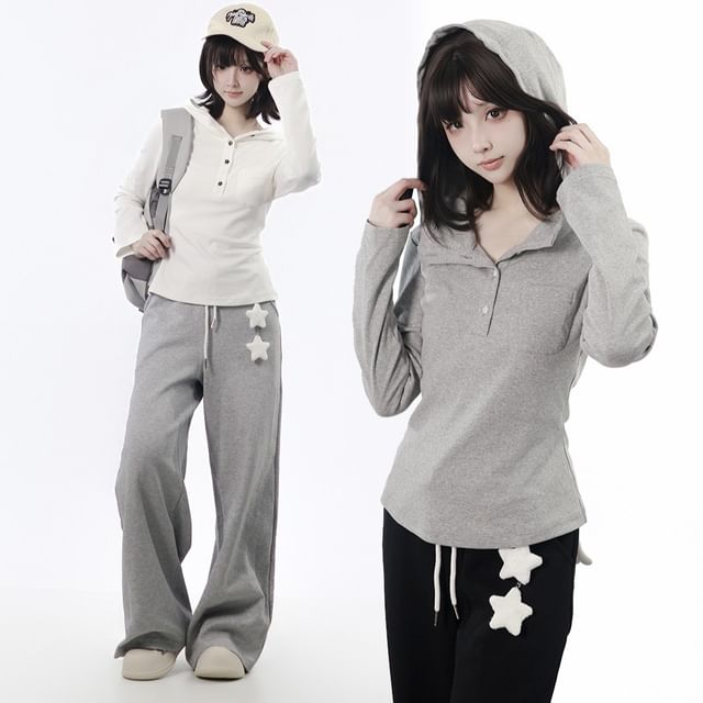 Hooded Henley Long Sleeve Tee