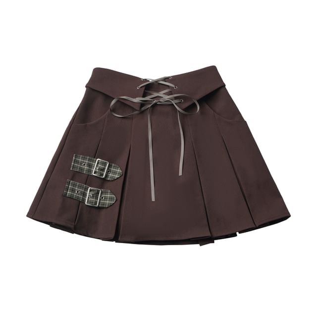 Plaid Button-Up Shirt / Scoop Neck Vest / High Waist Skirt / Midi A-Line Skirt