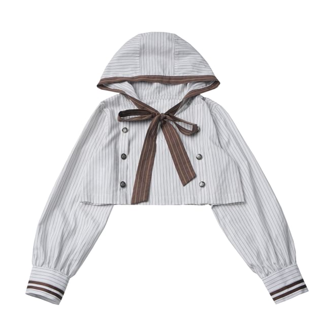 Striped Hooded Blouse / Crop Top / Knit Camisole / Ruffled Shorts / Leg Warmers