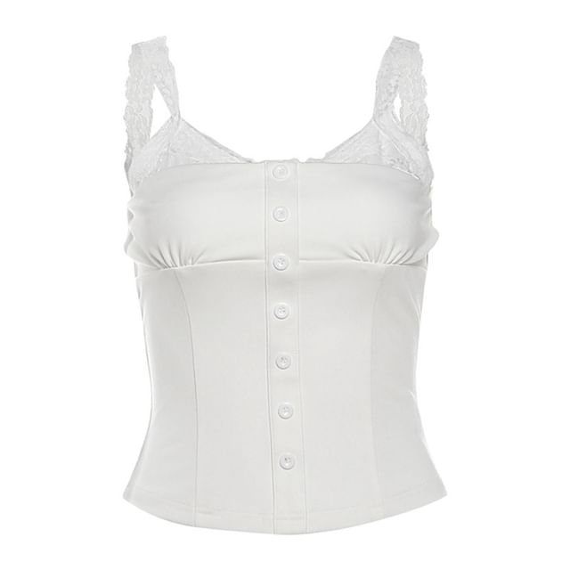 Lace Panel Button Crop Camisole / Low Rise Tiered Skort