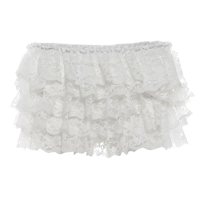 Lace Panel Button Crop Camisole / Low Rise Tiered Skort