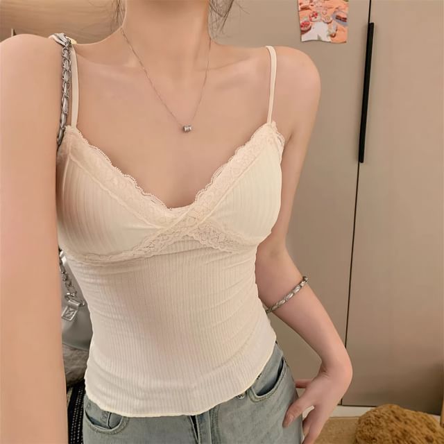Plain Lace Trim Camisole Top