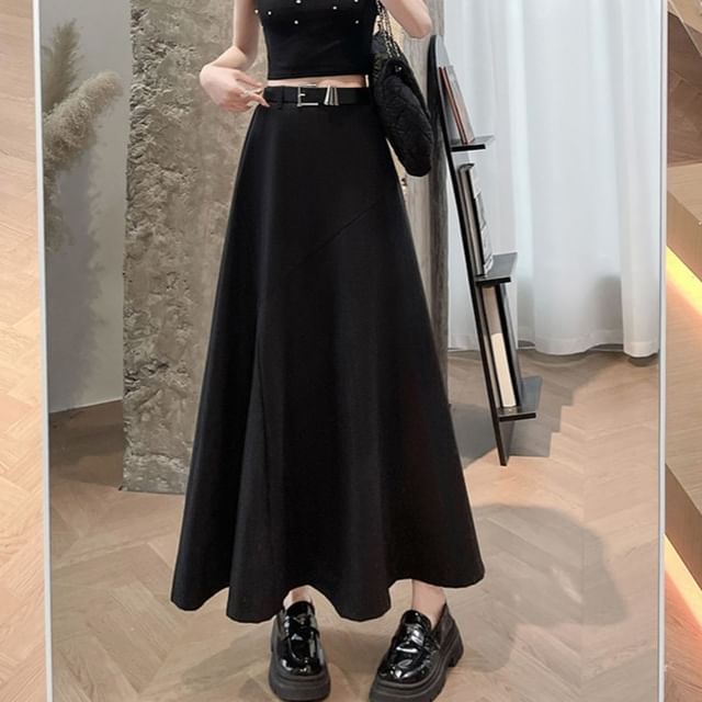 High Waist Striped Midi A-Line Skirt