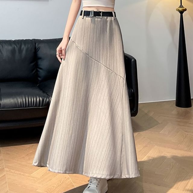 High Waist Striped Midi A-Line Skirt
