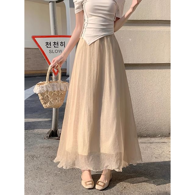 High Waist Plain Maxi A-Line Skirt