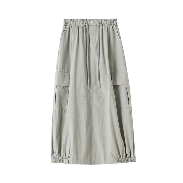 High Waist Plain Back-Slit Pocket Detail Midi Straight Skirt