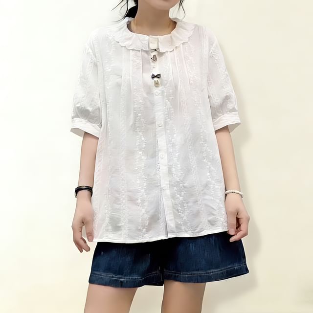 Short-Sleeve Button-Up Lace Shirt