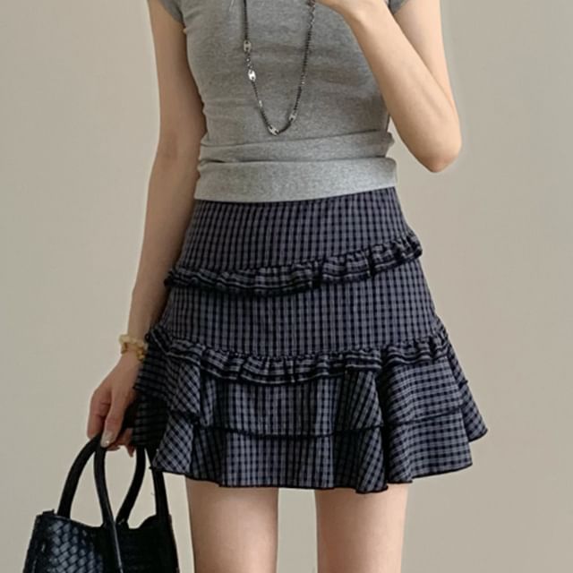 Mid Waist Plaid Mini A-Line Skirt