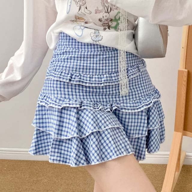 Mid Waist Plaid Mini A-Line Skirt