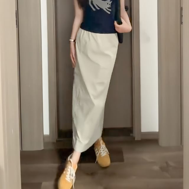 High Waist Plain Maxi Skirt
