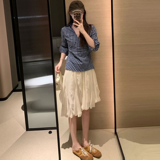 Mid Waist Asymmetrical Plain A-Line Skirt (Various Designs)