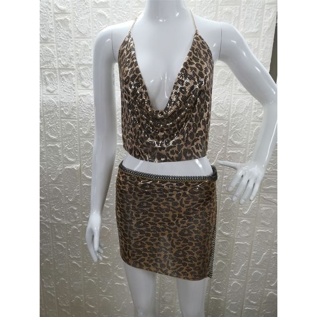 Leopard Print Crop Camisole Top / Mini Skirt / Set