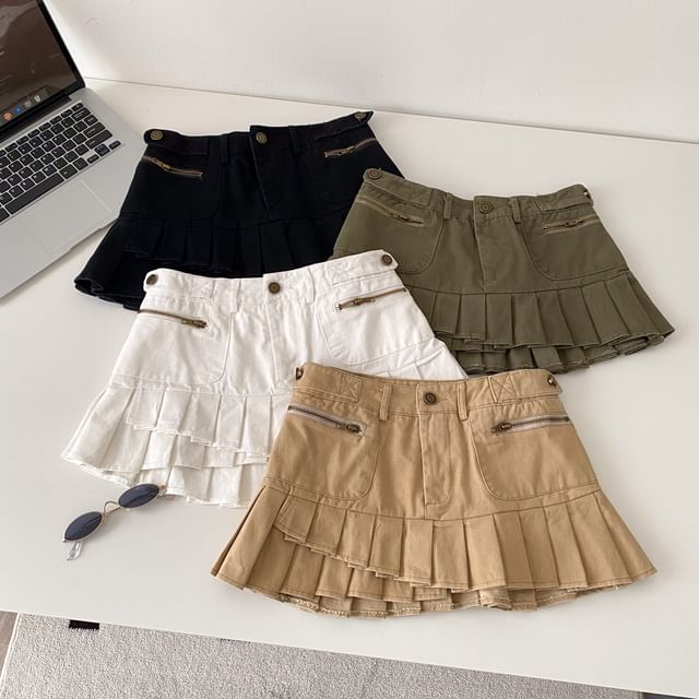 Mid Rise Plain Ruffle Mini A-Line Skirt