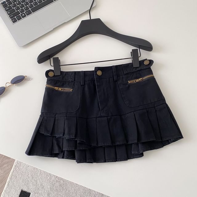 Mid Rise Plain Ruffle Mini A-Line Skirt